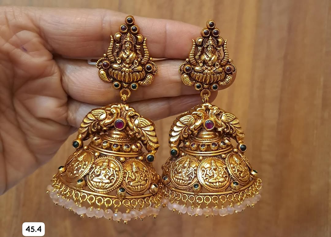 Gold Plated Beaded Drop Jhumkas From 'Mahil jewellers'