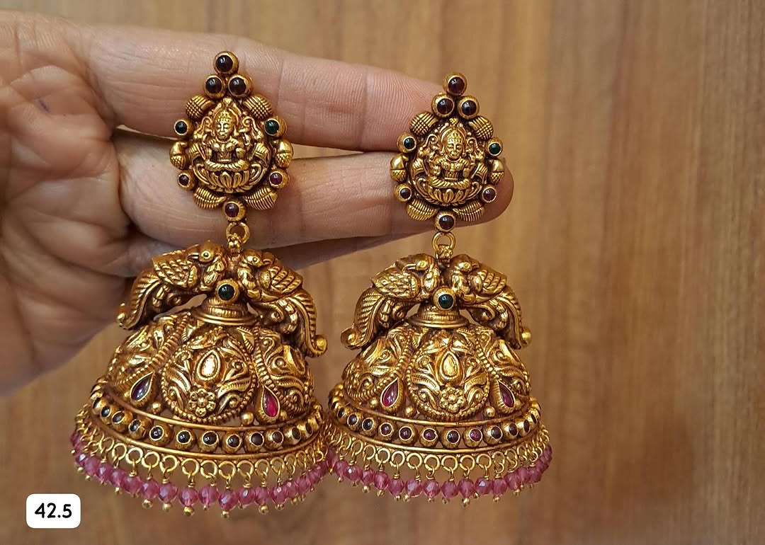 Gold Plated Beaded Drop Jhumkas From 'Mahil jewellers'