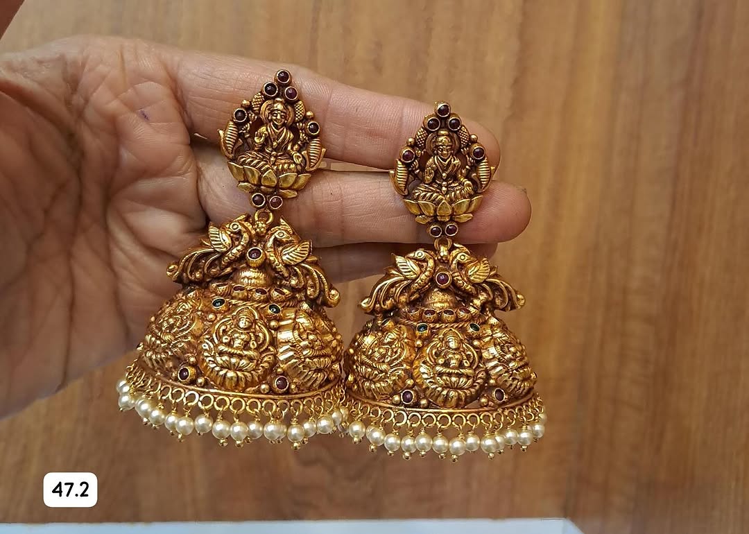 Gold Plated Beaded Drop Jhumkas From 'Mahil jewellers'