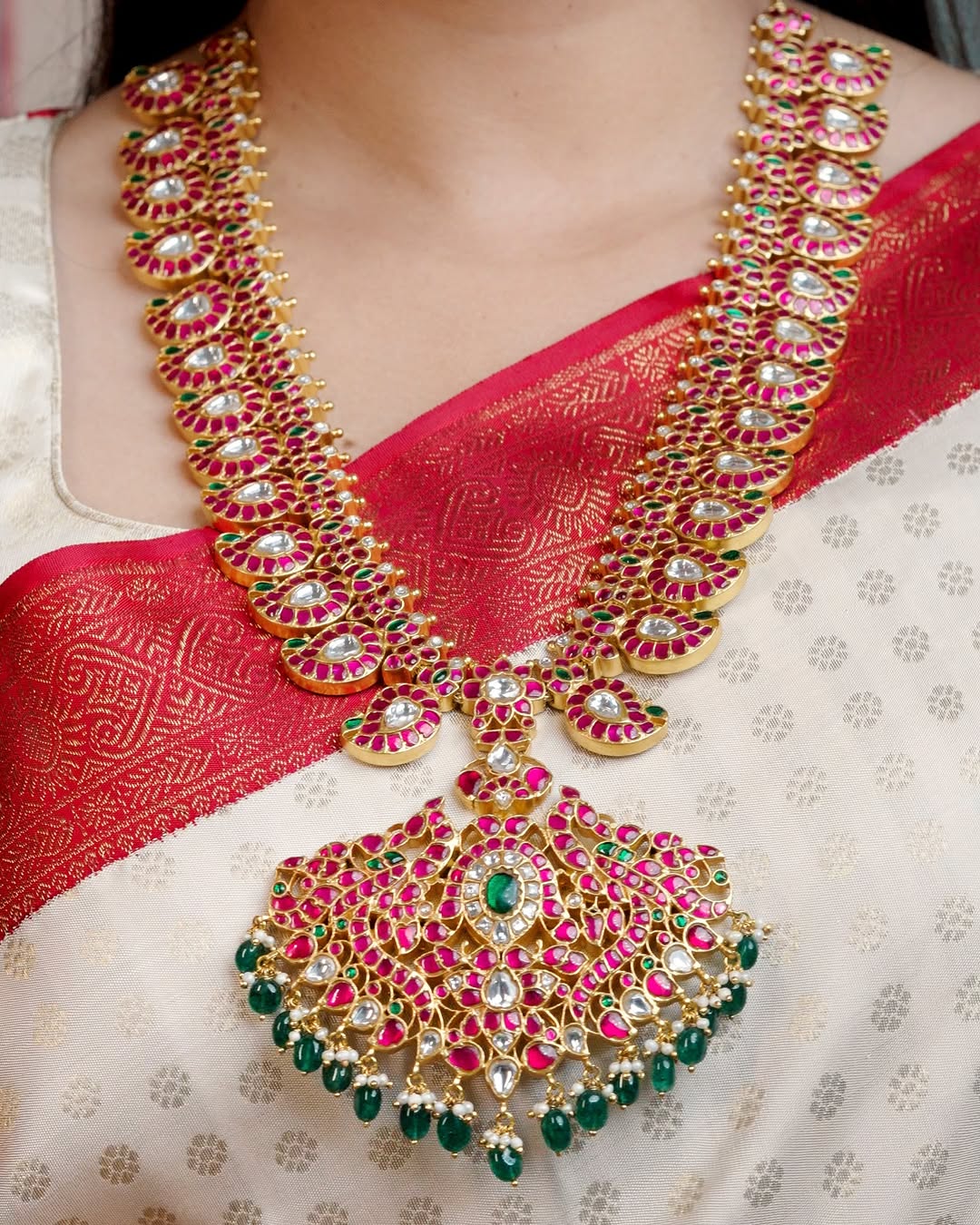 Gold Plated Beaded Drop Mango Design Haram From 'Ithihaasa'