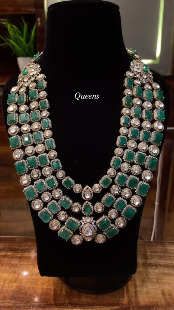 Gold Plated Green And White Stones Haram From 'Queens Silver Jewellery'