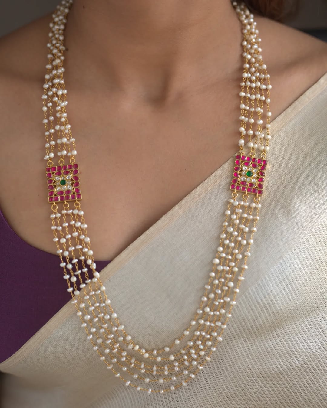 Gold Plated Multi Layered Pearl Haram From 'Prade Jewels'