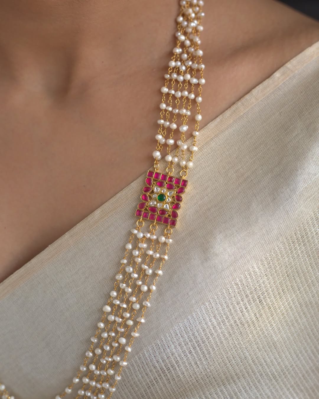 Gold Plated Multi Layered Pearl Haram From 'Prade Jewels'