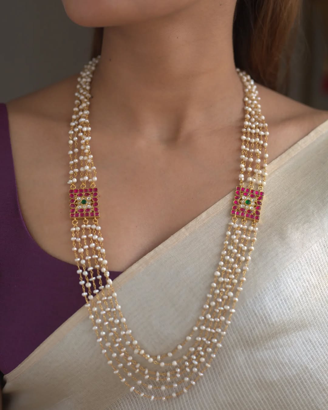 Gold Plated Multi Layered Pearl Haram From 'Prade Jewels'