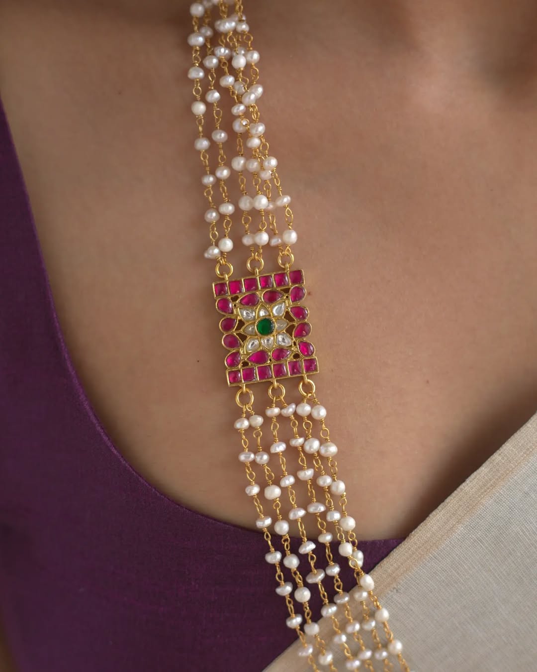 Gold Plated Multi Layered Pearl Haram From 'Prade Jewels'