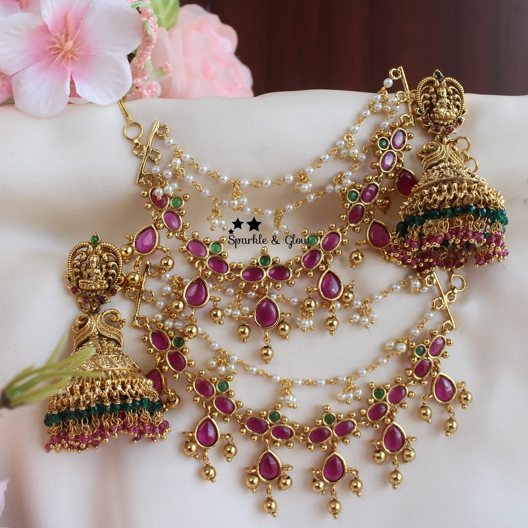 Imitation Beautiful Earrings and Ear Chain Combos From 'Sparkle By Archana'