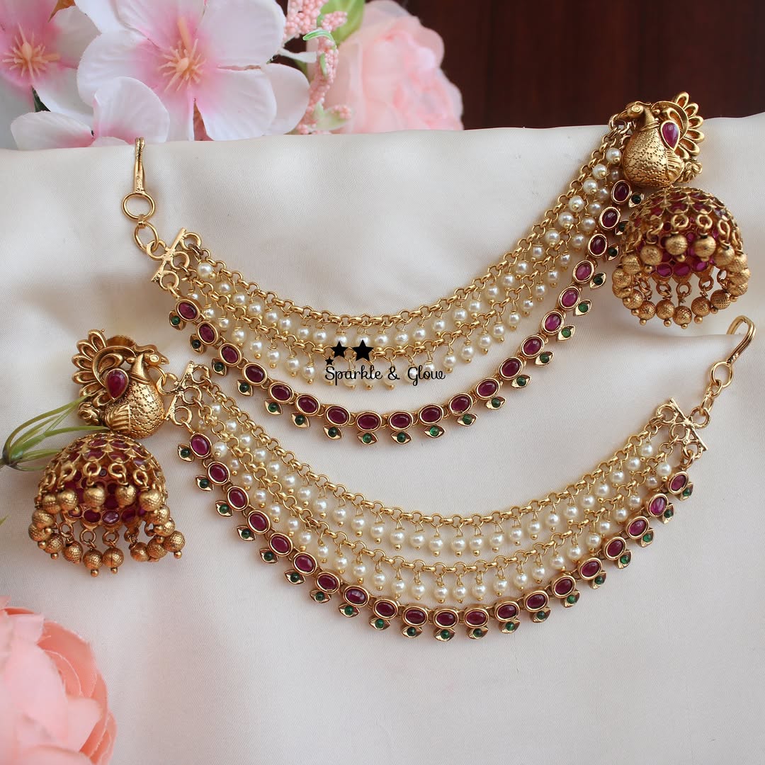 Imitation Beautiful Earrings and Ear Chain Combos From 'Sparkle By Archana'