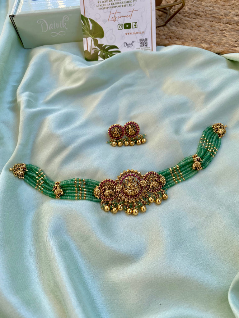 Imitation Green Beads Lakshmi Choker Set From 'Daivik'