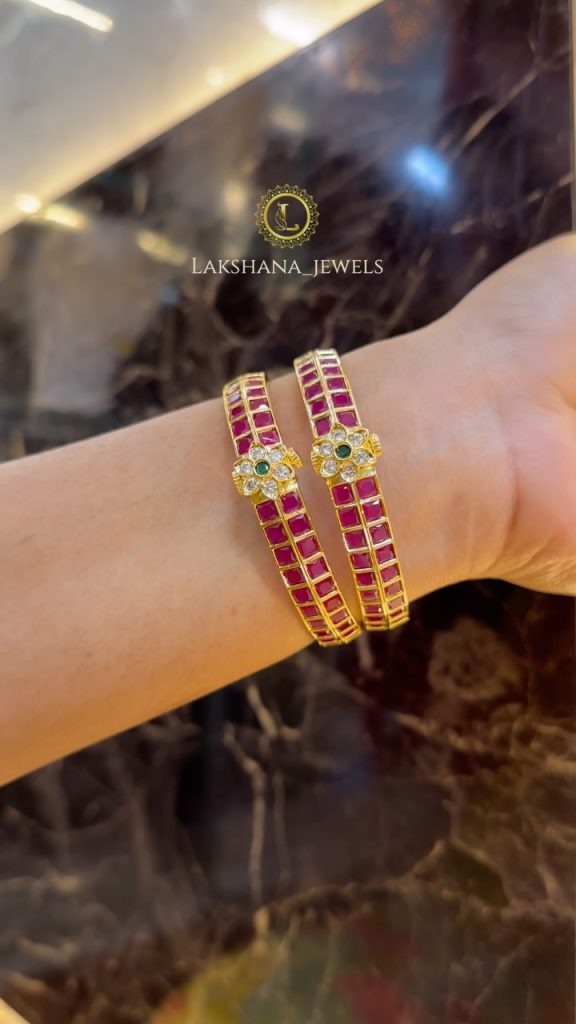 Imitation Ruby& White Stones Bangles From 'Lakshna Jewels'