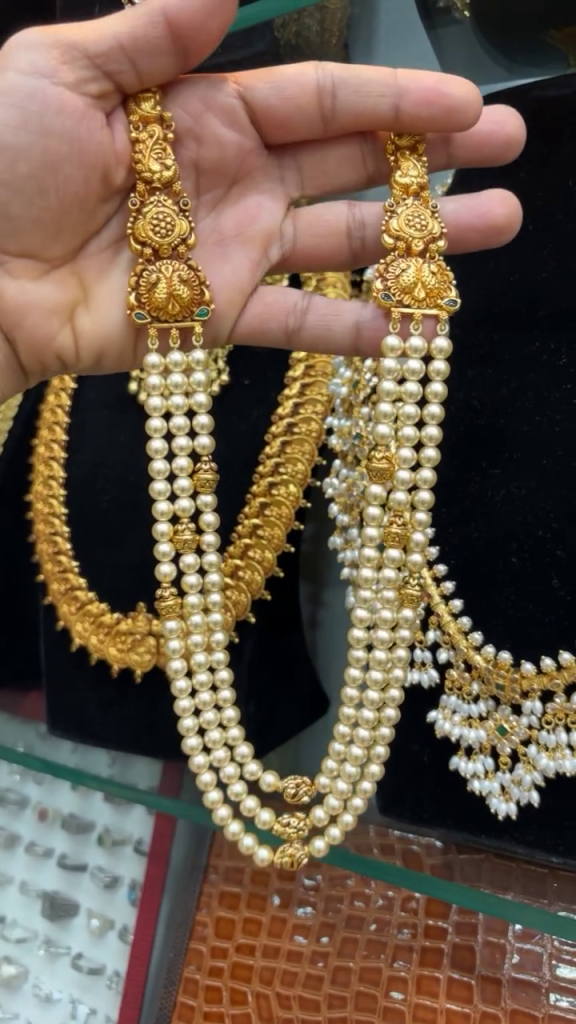 Three Layer Pearl Gold Haram From 'Padmapriya Jewellers'