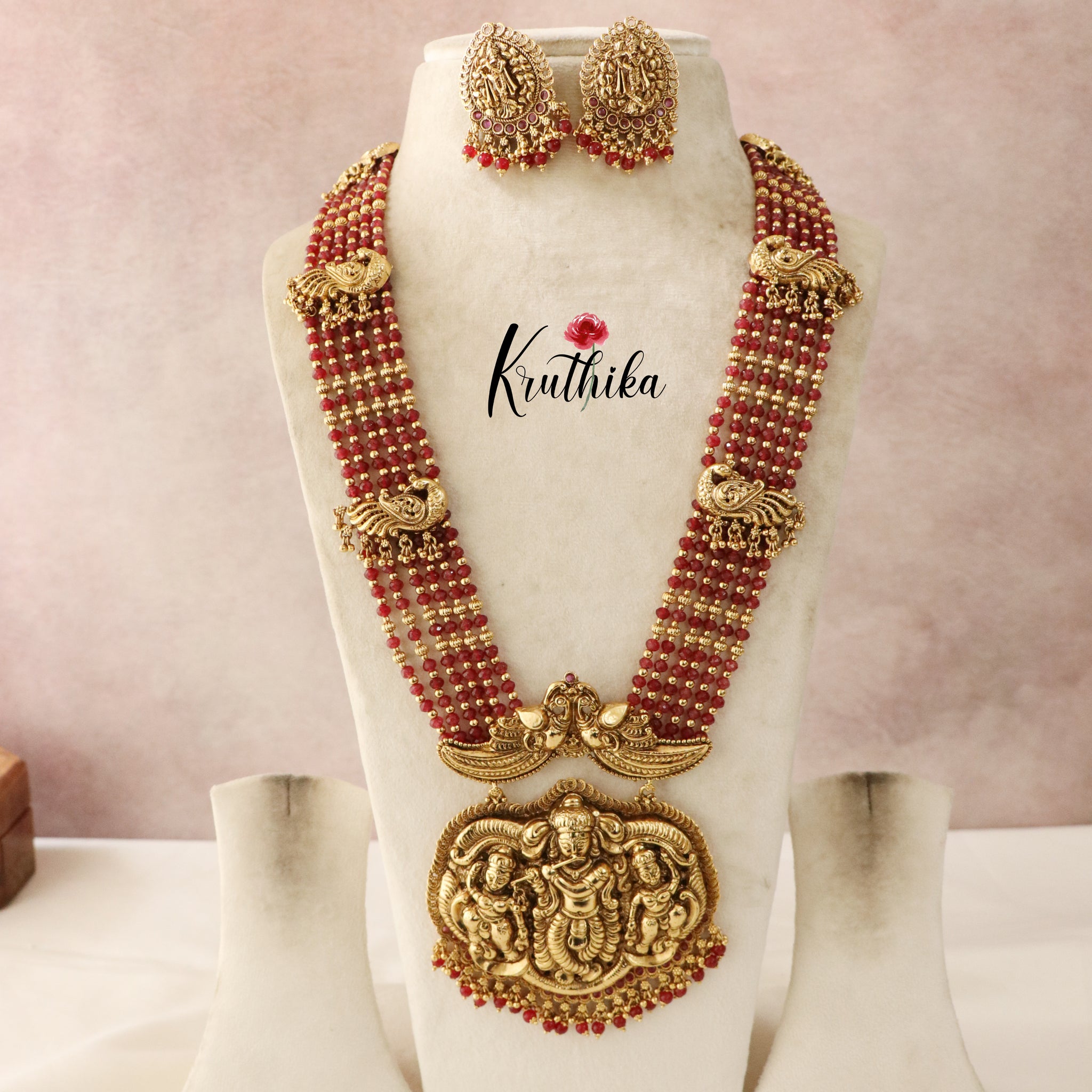 Traditional Krishna Beaded Haram From 'Kruthika Jewellery'