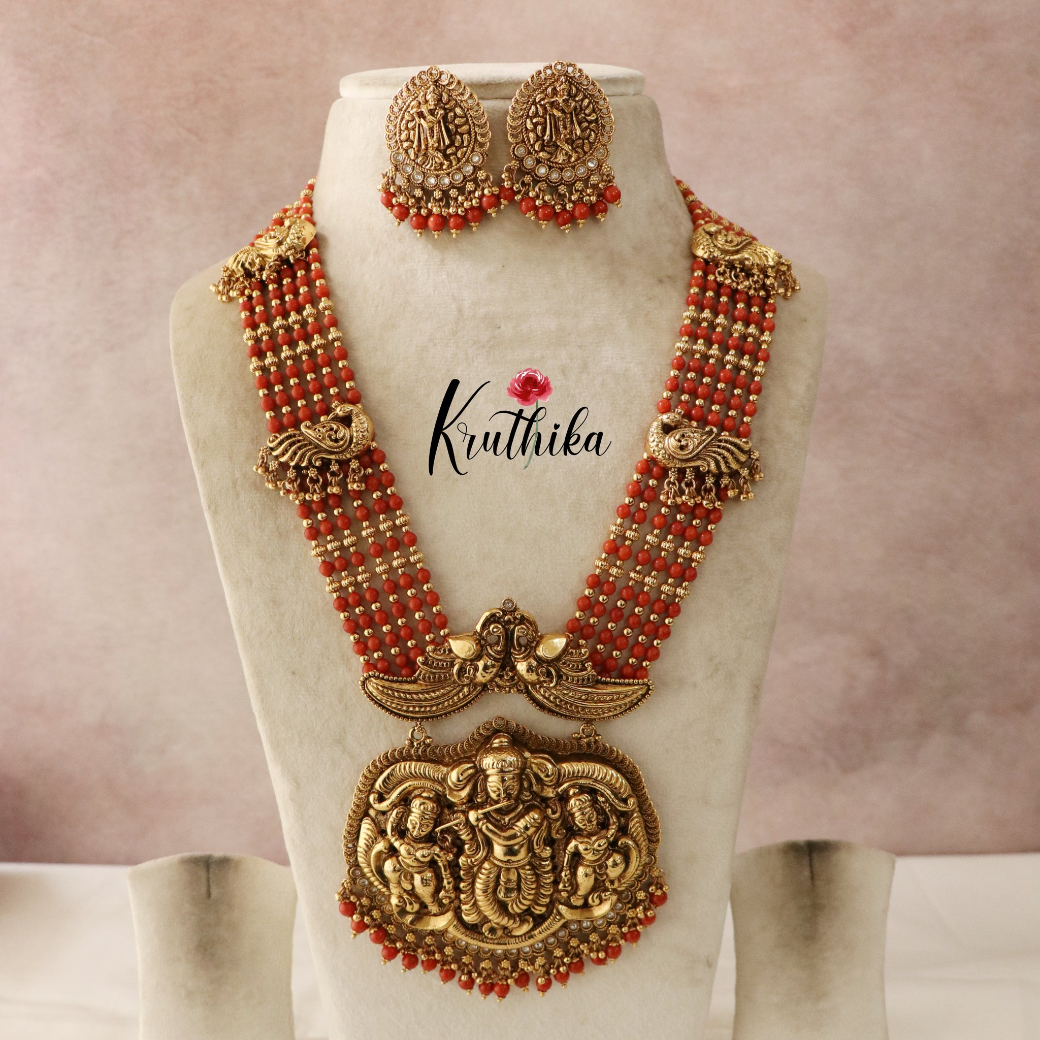 Traditional Krishna Beaded Haram From 'Kruthika Jewellery'