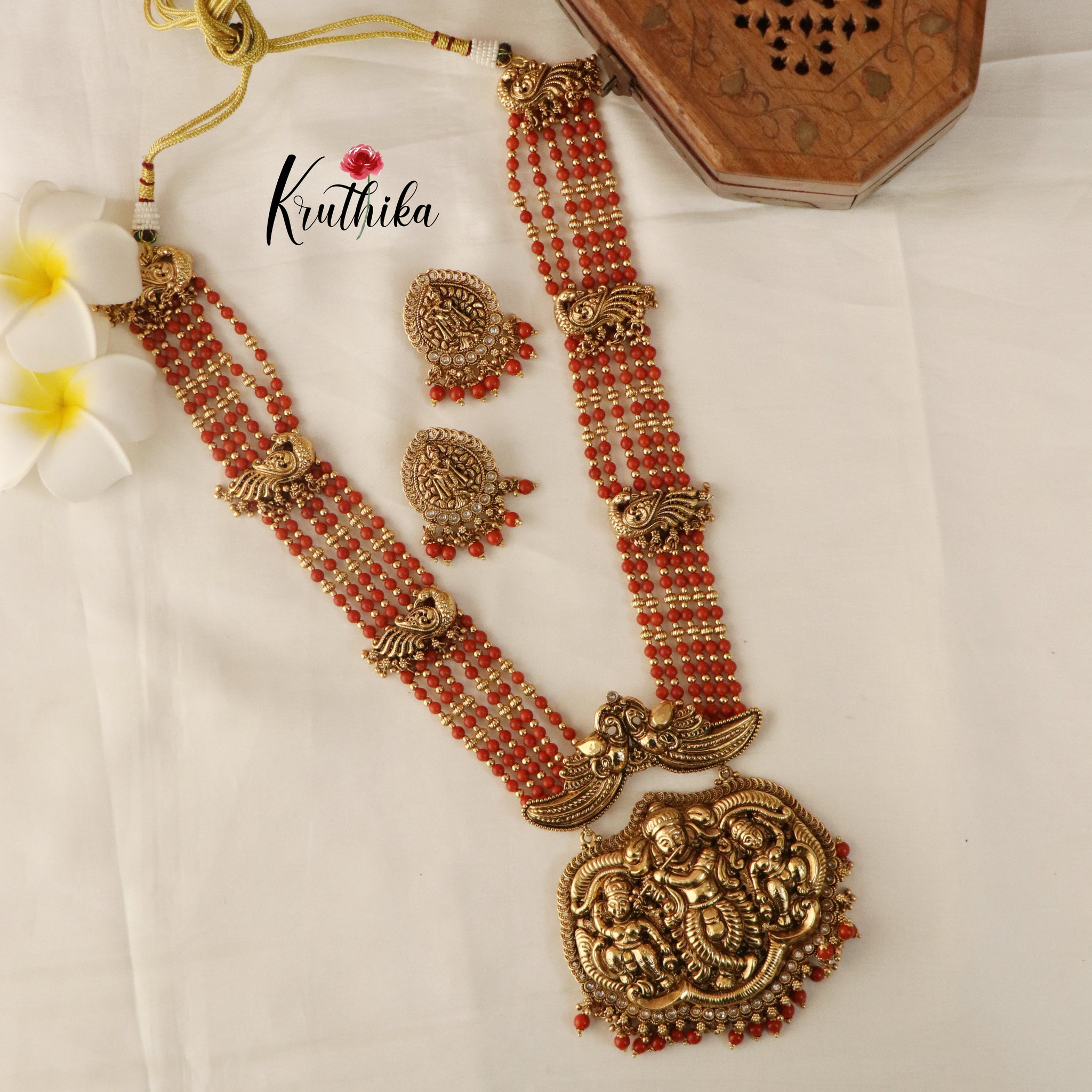 Traditional Krishna Beaded Haram From 'Kruthika Jewellery'