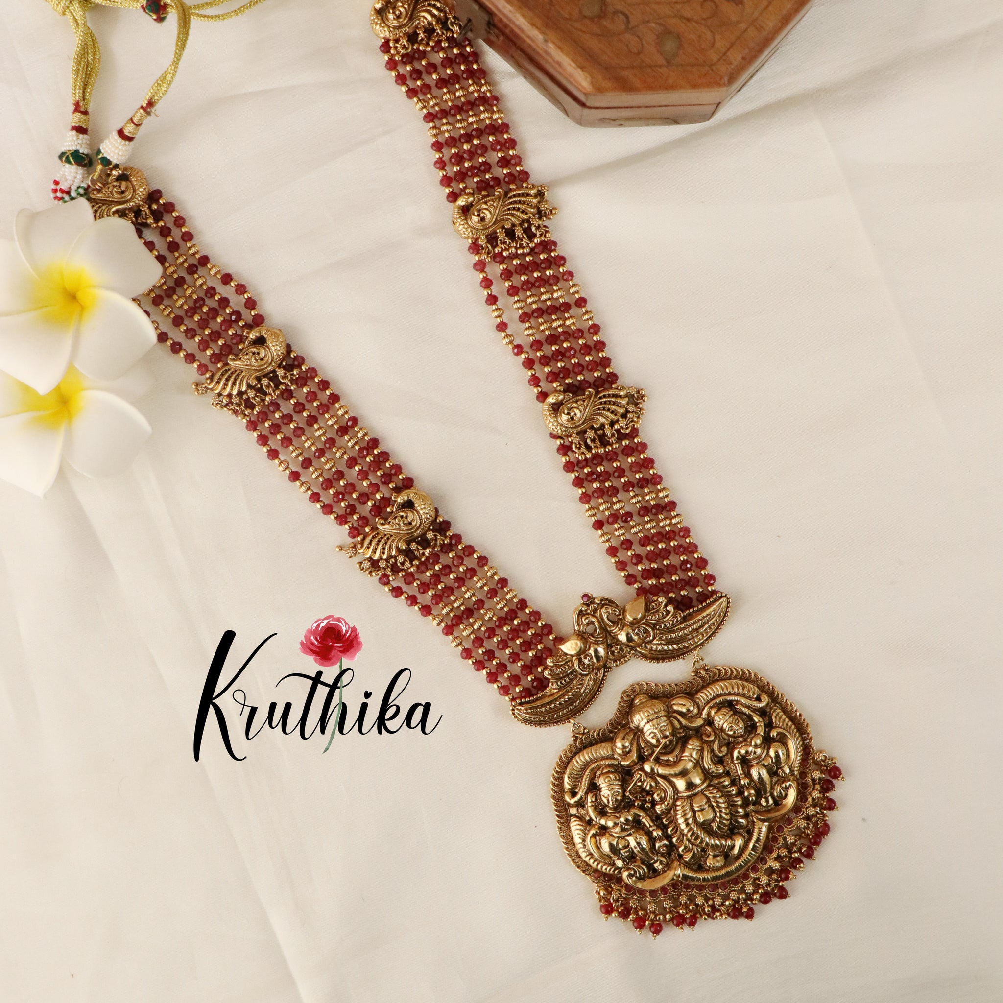 Traditional Krishna Beaded Haram From 'Kruthika Jewellery'