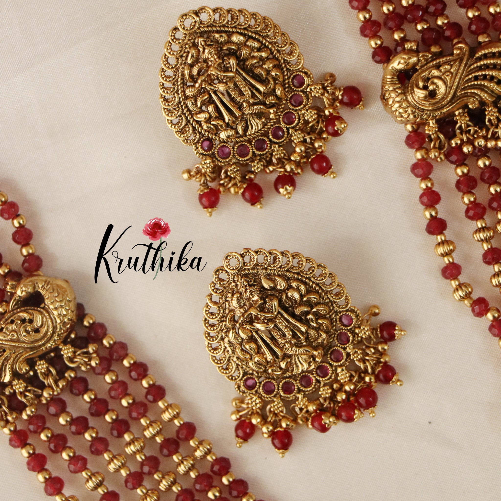 Traditional Krishna Beaded Haram From 'Kruthika Jewellery'