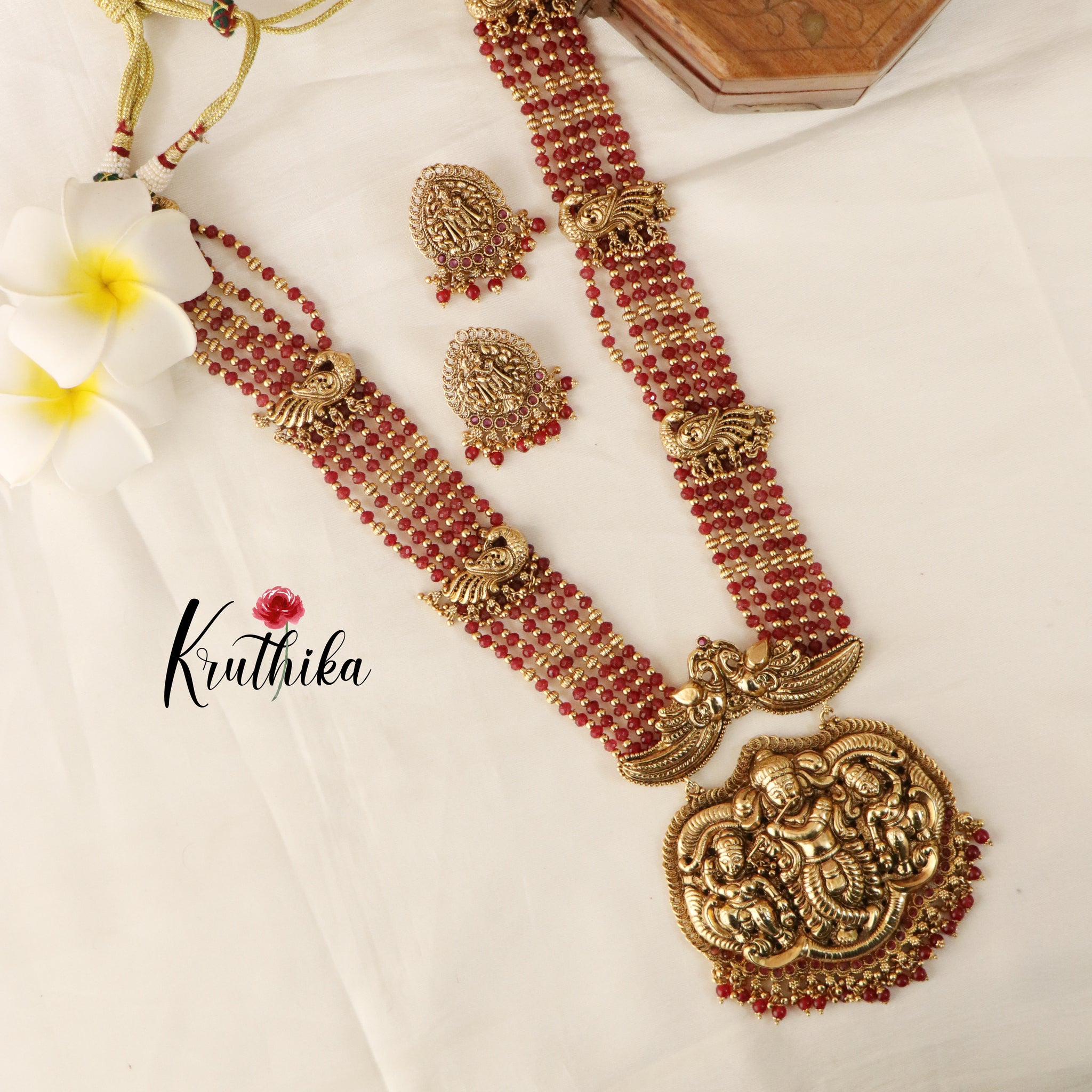 Traditional Krishna Beaded Haram From 'Kruthika Jewellery'