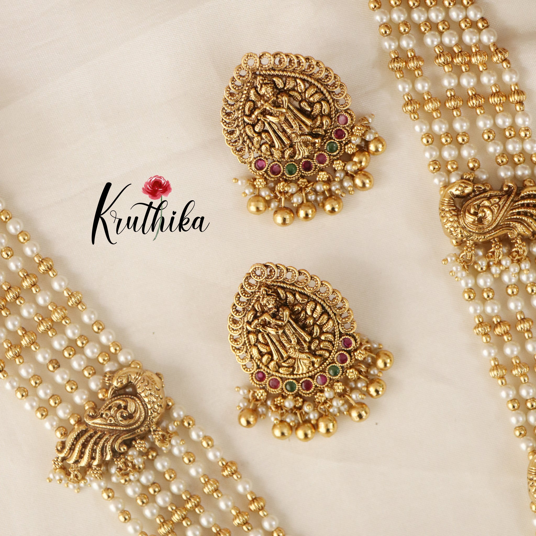 Traditional Krishna Beaded Haram From 'Kruthika Jewellery'