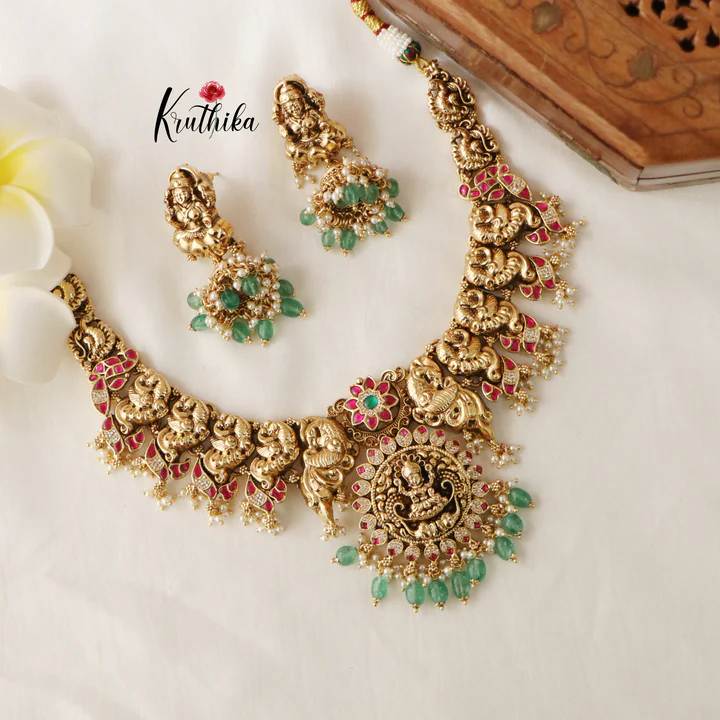 Traditional Lakshmi Peacock Jadau Necklace Set From 'Kruthika Jewellery'