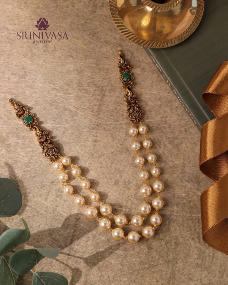 Two Layered Big Pearl Gold Necklace From 'Srinivasa Jewellers'