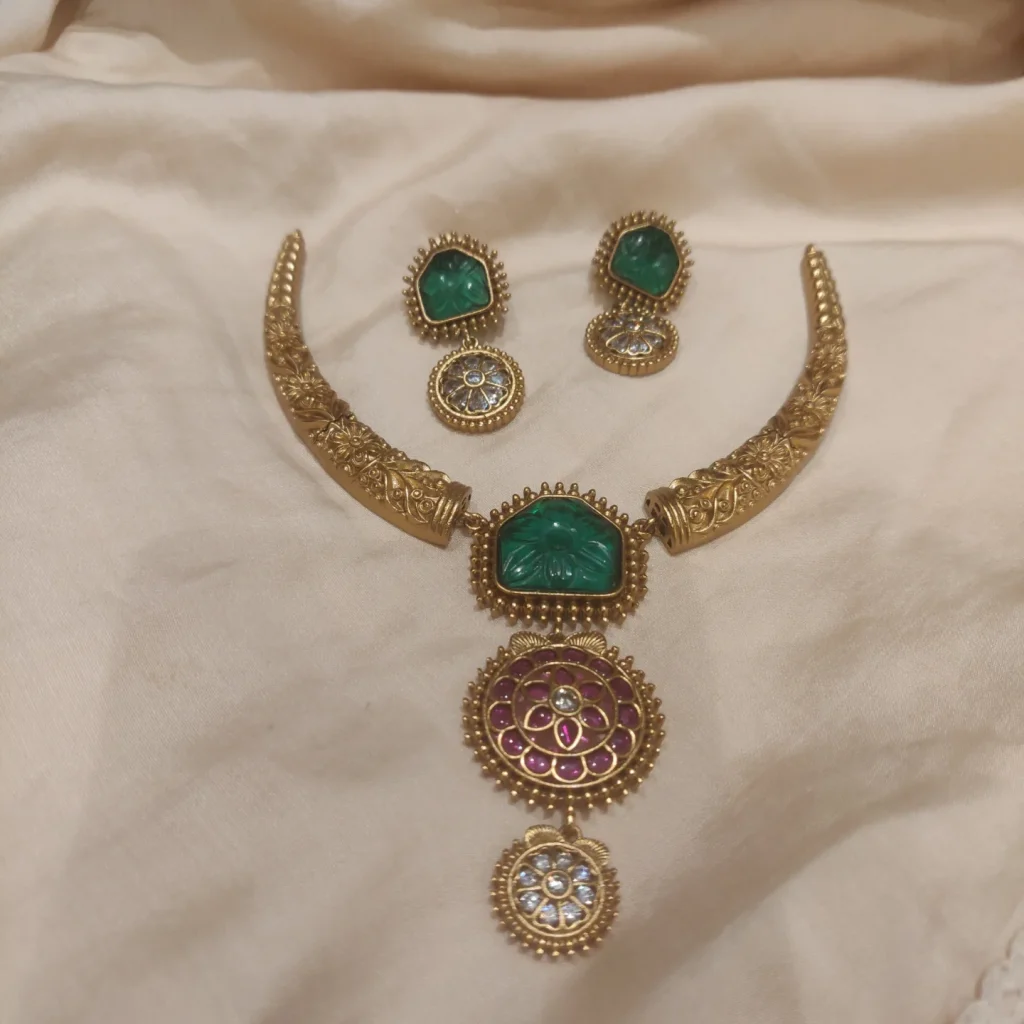 Gold Plated Jadau Kundan Hasli Necklace Set From 'Jewels Emporia'