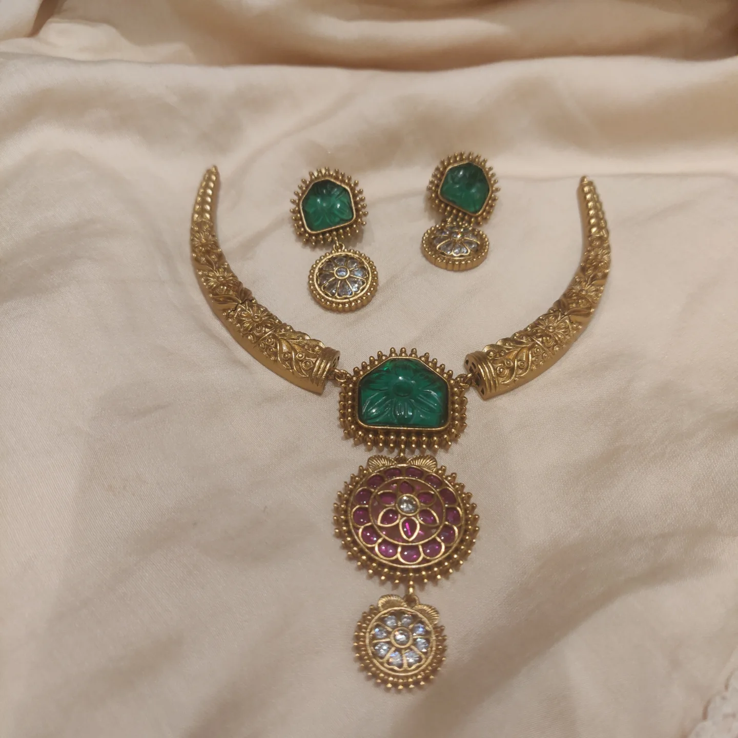 Gold Plated Jadau Kundan Hasli Necklace Set From 'Jewels Emporia' 