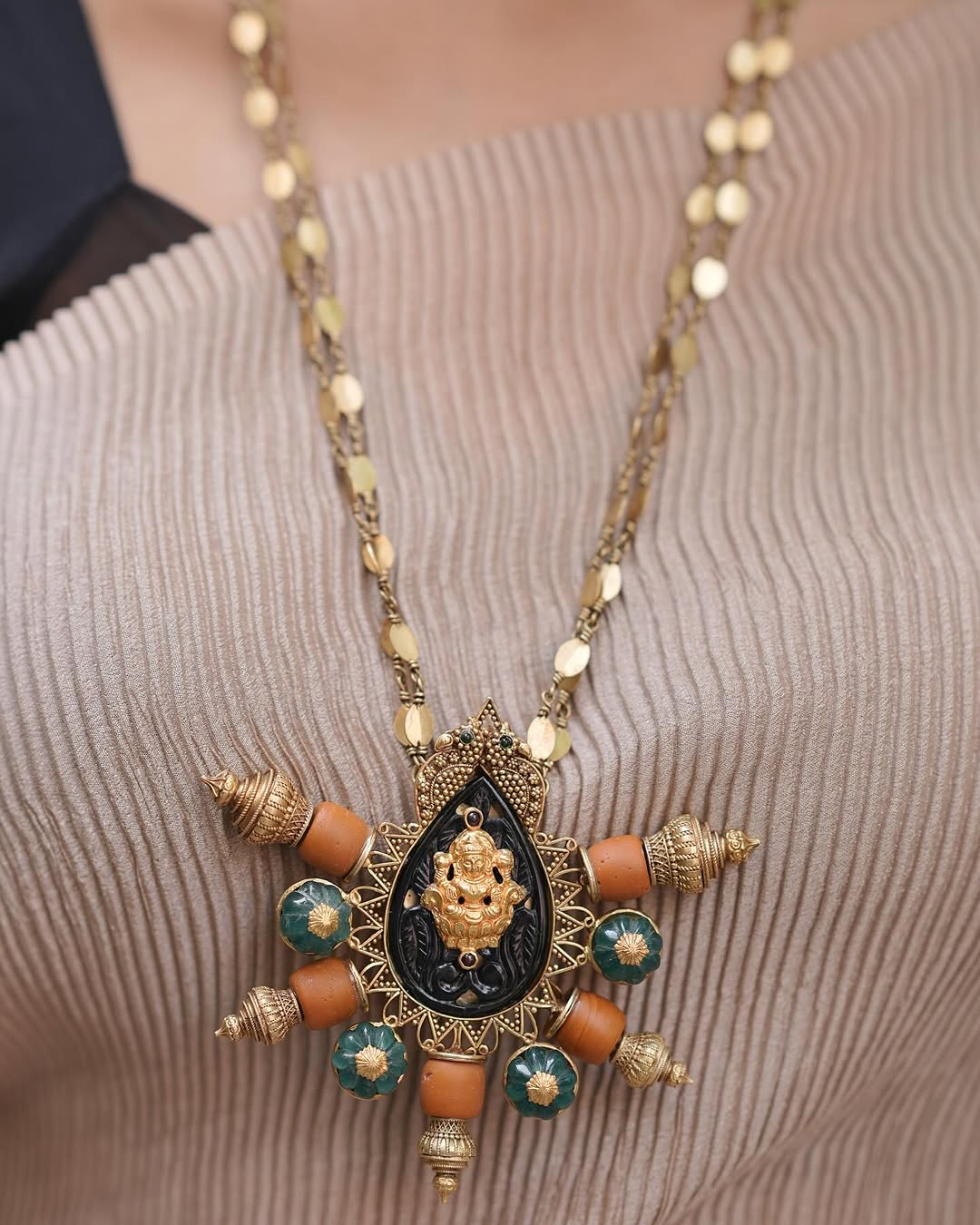 Gold Plated Long Necklace From 'Silver Canvas By Arnav'