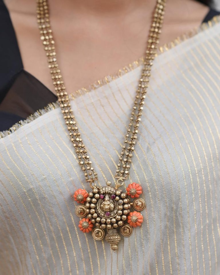 Gold Plated Long Necklace From 'Silver Canvas By Arnav'