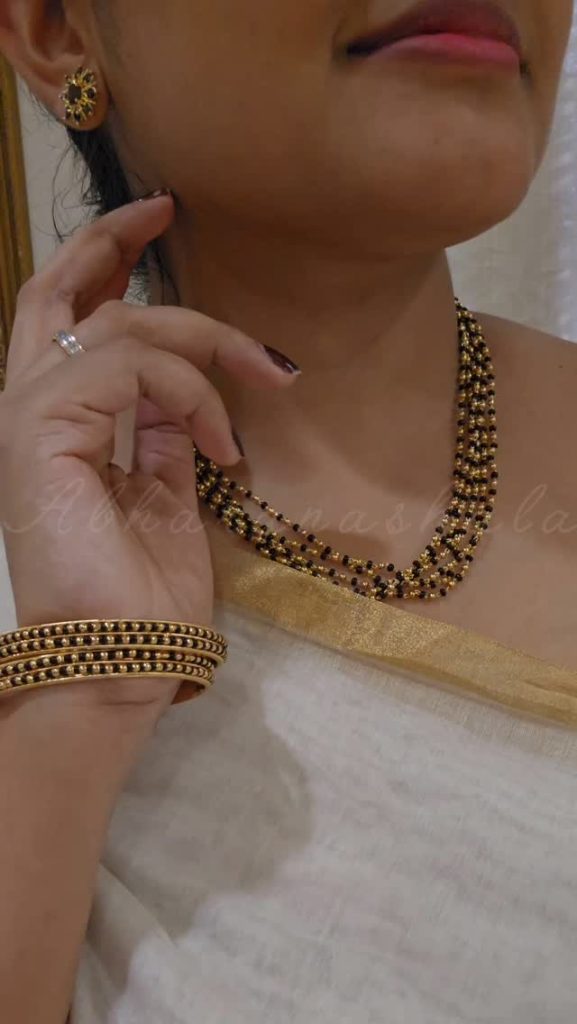 Imitation Black and Gold Beaded Necklace From 'Abharanashala'