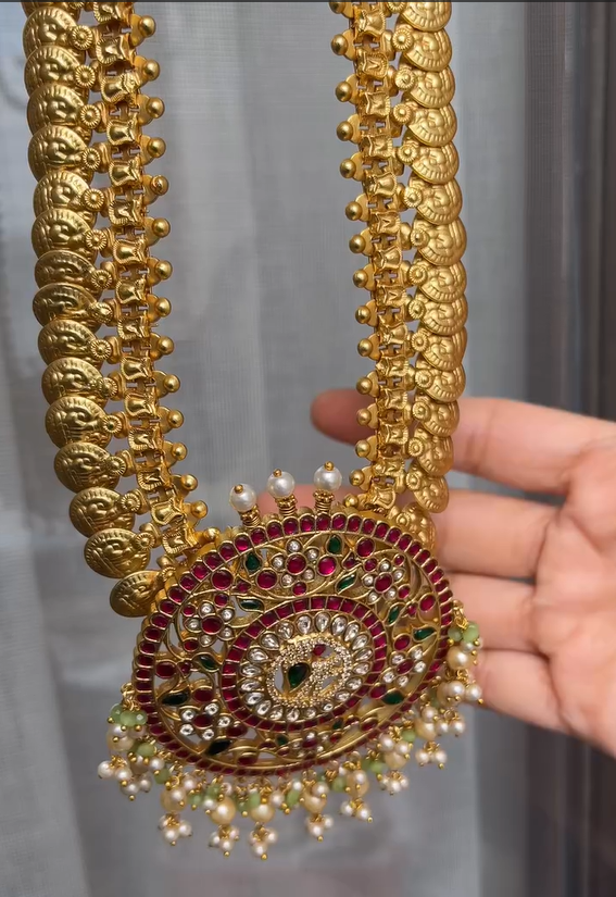 Imitation Peacock Jadau Kasu Haram From 'Kruthika Jewellery'