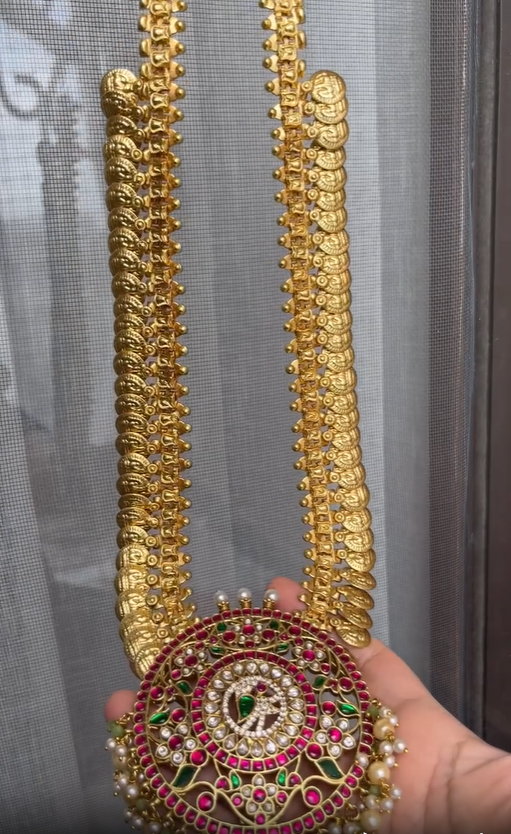 Imitation Peacock Jadau Kasu Haram From 'Kruthika Jewellery'