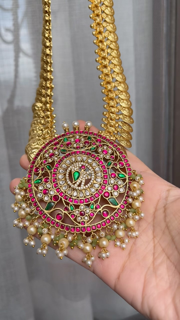 Imitation Peacock Jadau Kasu Haram From 'Kruthika Jewellery'