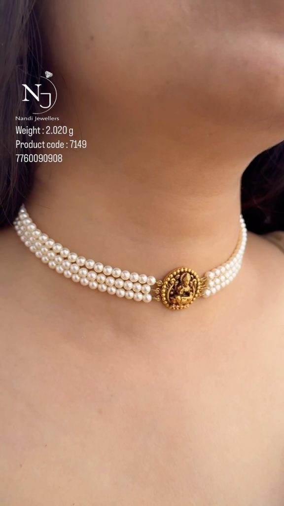 Lakshmi Pendant Layered Pearl Choker From 'Nandi Jewels'