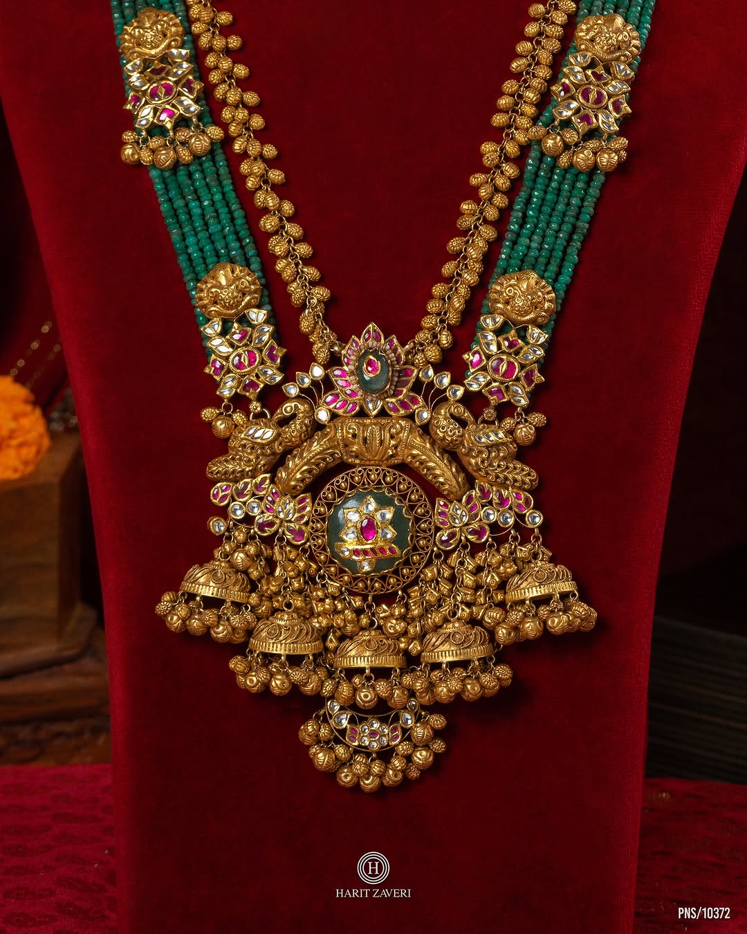 Traditional Jhumkas Drop Pendant Beaded Gold Haram From 'Haritzaveri Jewellers'