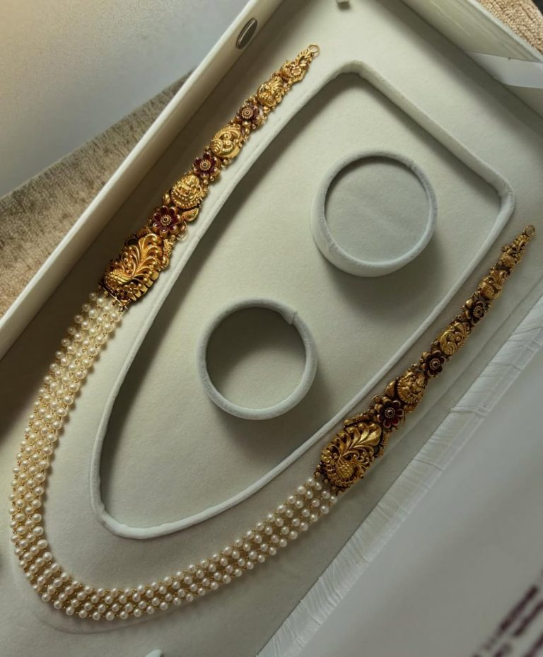 Antique Finish Pearl Layered Haram From 'Balkunje Jewellers'