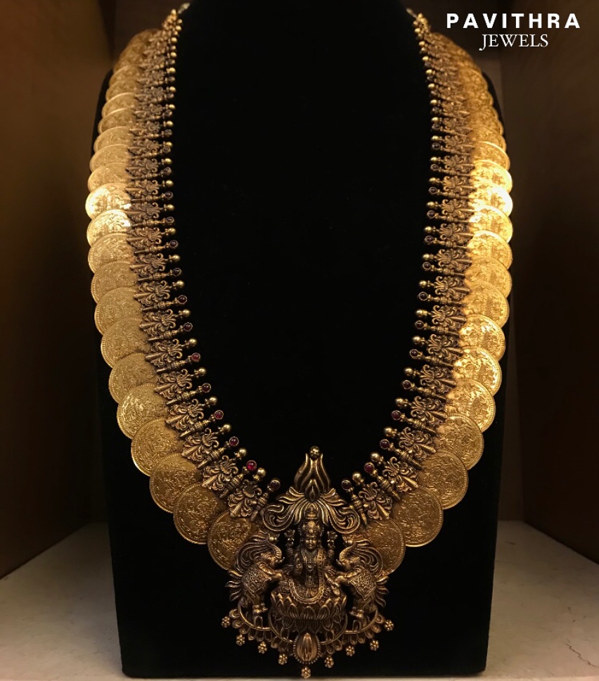 Gold Antique Lakshmi Kasu Haram From 'Pavithra Jewels'