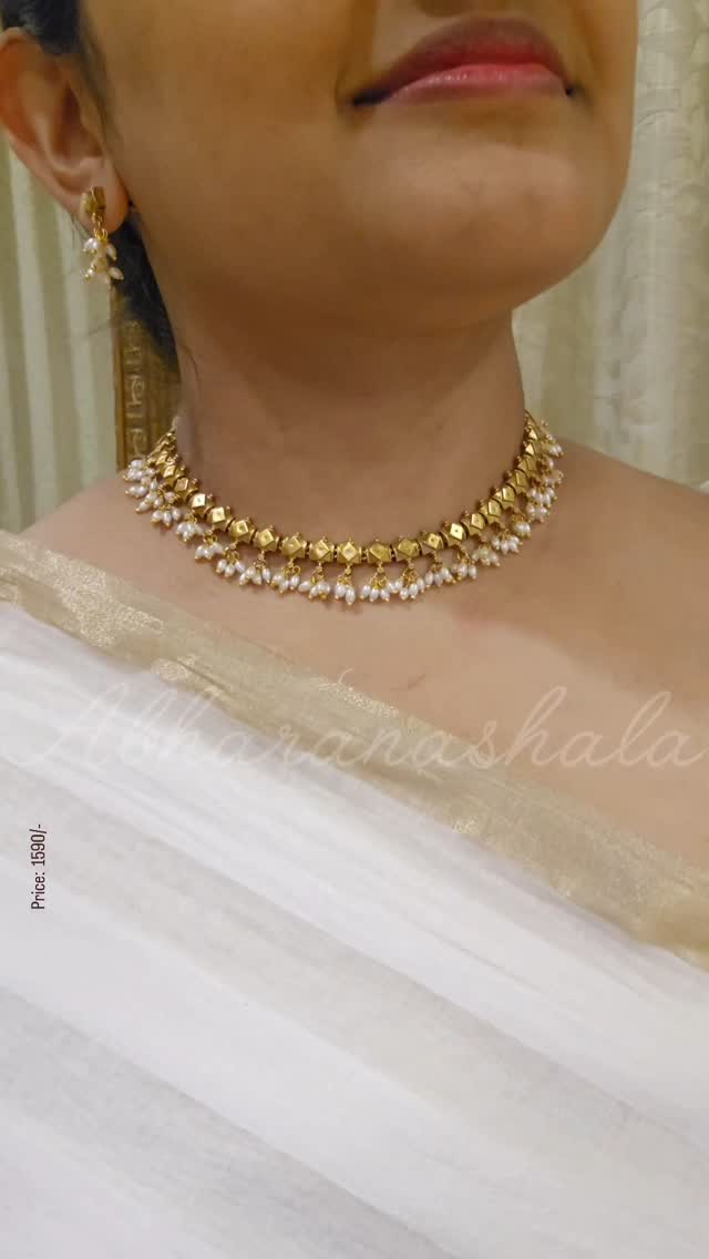 Gold Finish Pearl Drop Necklace From 'Abharanashaala'