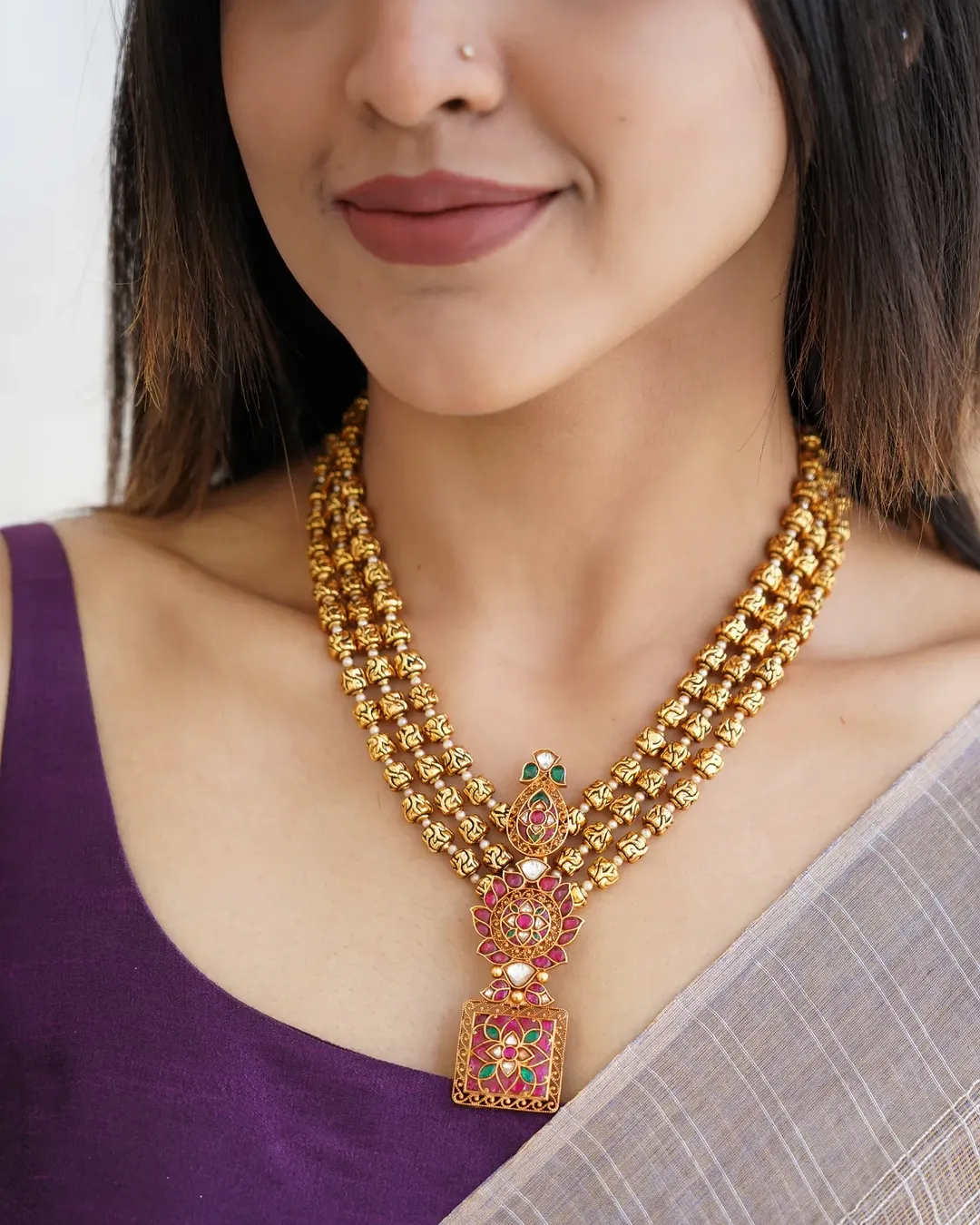 Gold Plated Kundan Layered Necklace From 'Prade Jewels'