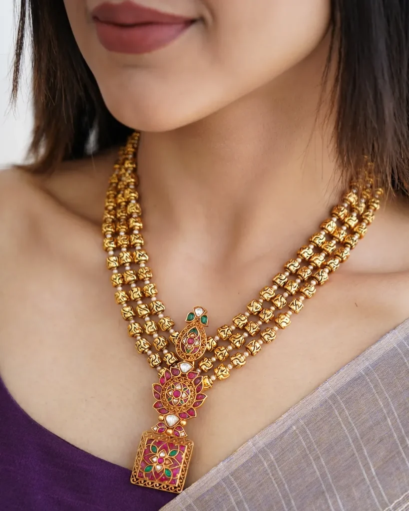 Gold Plated Kundan Layered Necklace From 'Prade Jewels'