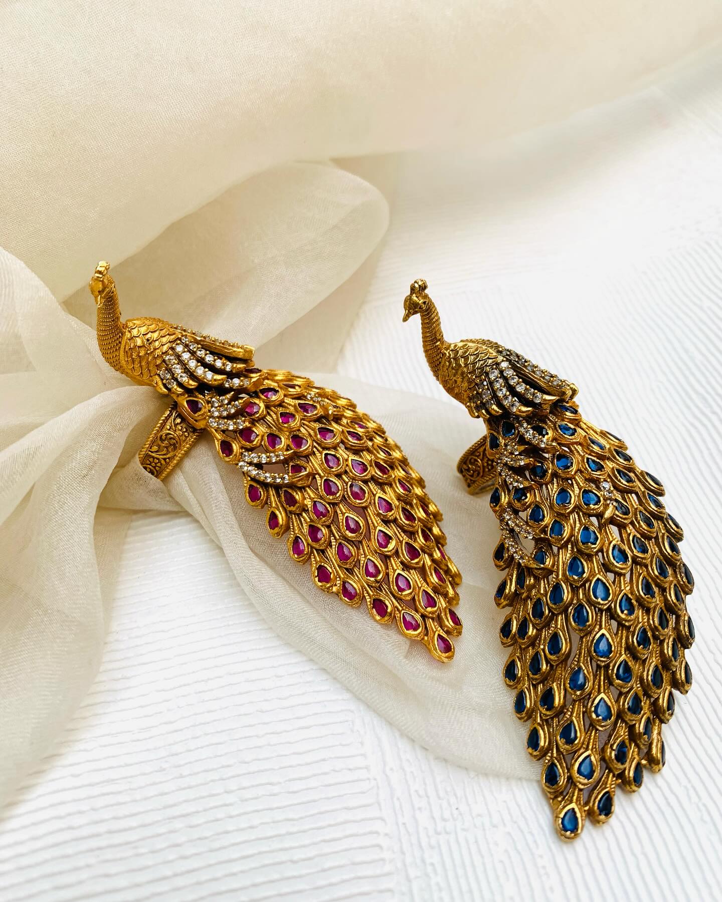 Gold Plated Peacock Rings From 'Silver Canvas By Arnav'