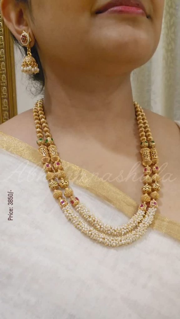 Gold Plated Pearl Layered Mala From 'Abharanashaala'