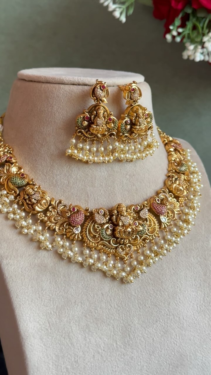 Imitation Pearl Lakshmi Necklace From 'Aishi Jewellery'