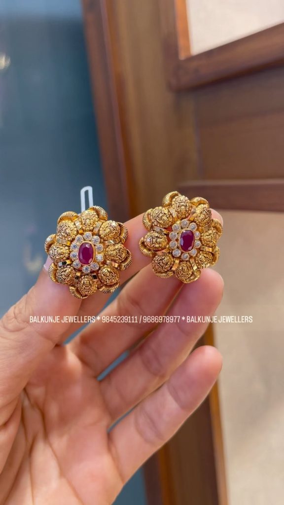 Lakshmi AD Stones Gold Ear Studs From 'Balkunje Jewellers'