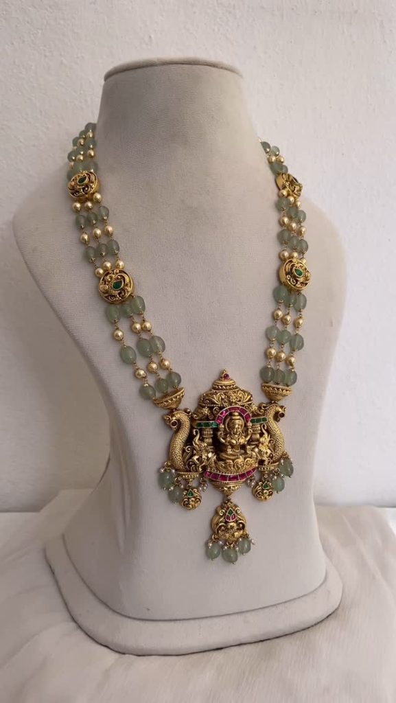 Emerald Pearl Beaded Lakshmi Jadau Haram From 'Kruthika Jewellery'