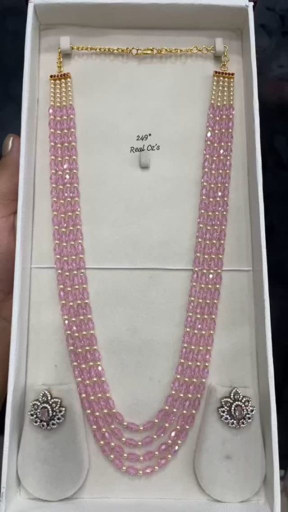 Real CZ Pink Beads Long Necklace From 'Alankar Jewels'