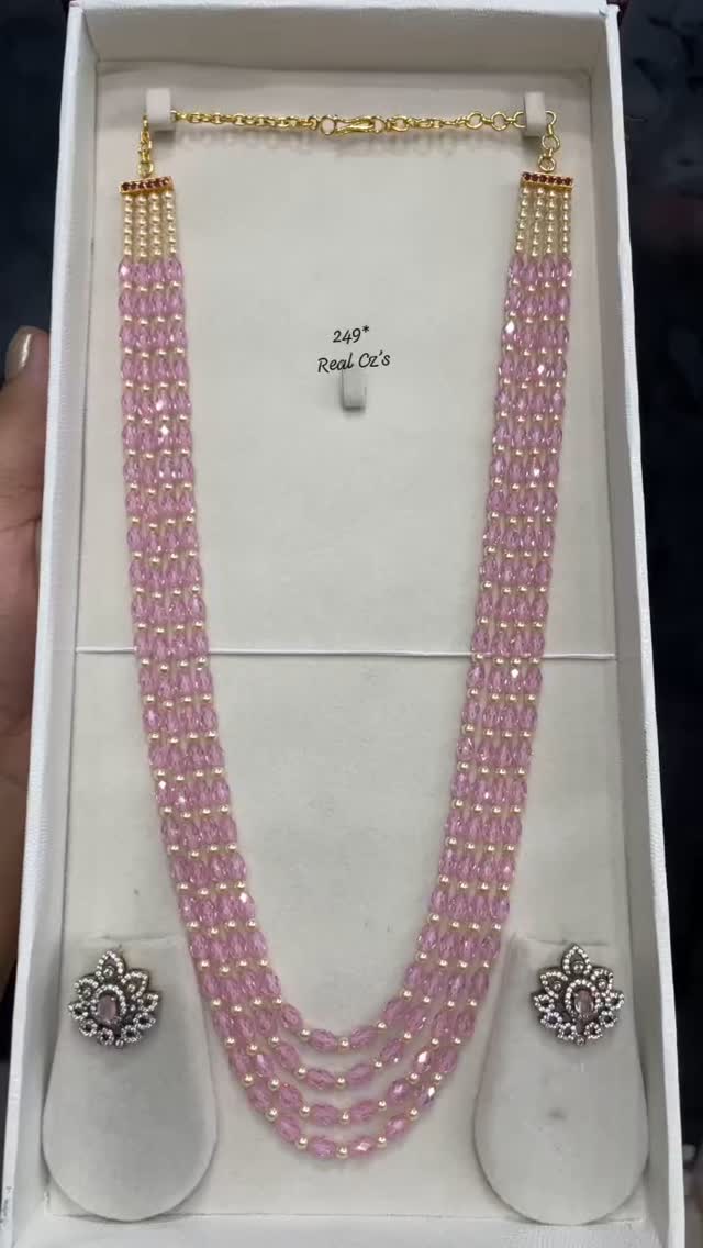 Real CZ Pink Beads Long Necklace From 'Alankar Jewels'