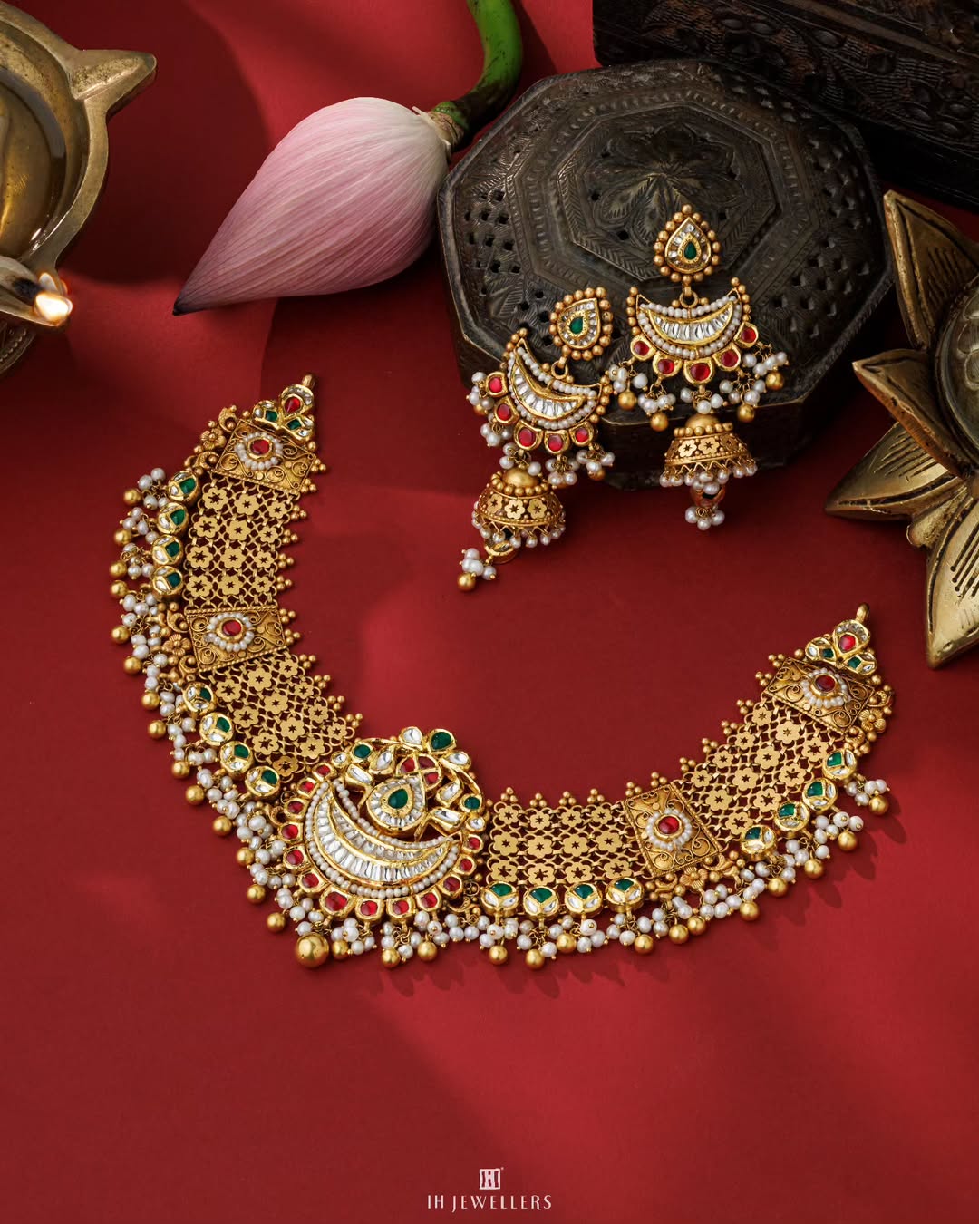 Antique Finish Pearl Drop Necklace Sets From 'IH Jewellers'