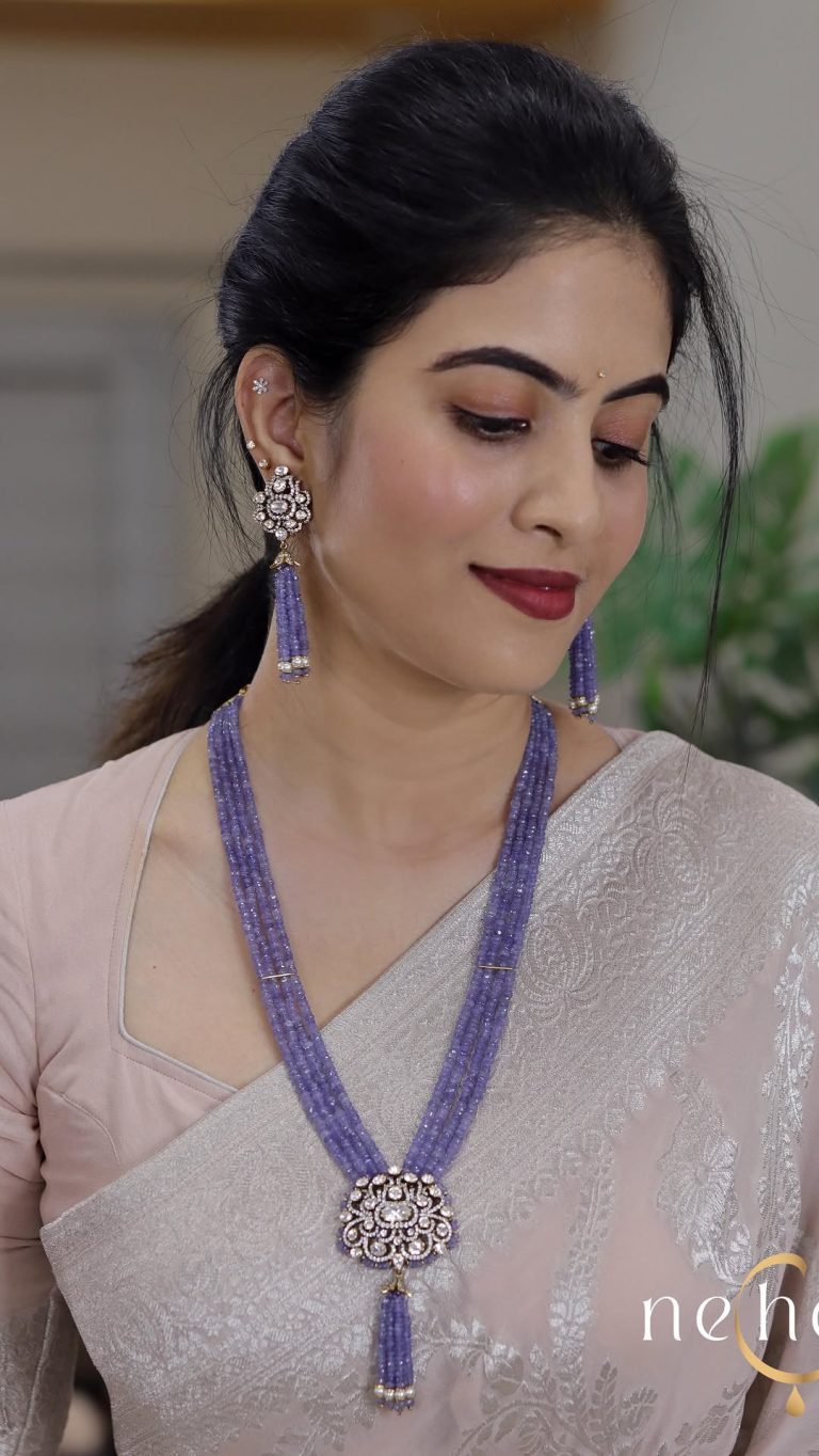 Beaded Tanzanite Tassel Necklace From 'Necheli Official'