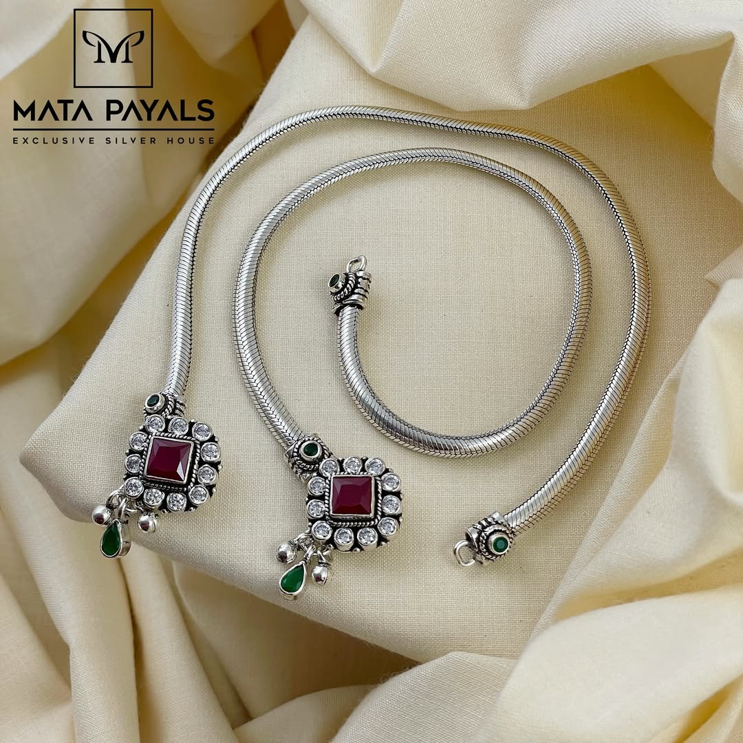 Daily Wear Pure Silver With Oxidized Anklets From 'Silver Store Matapayals'