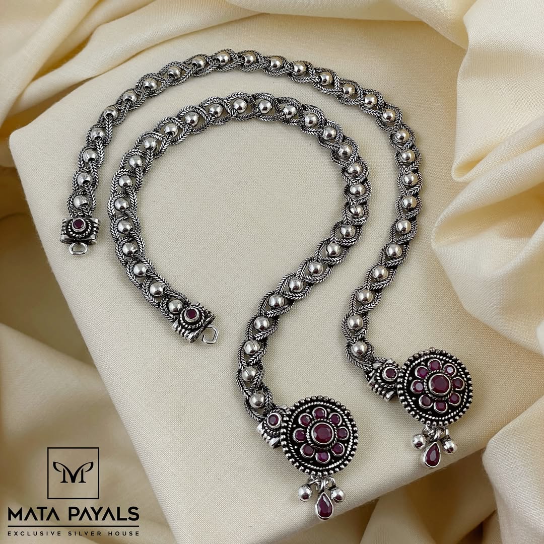 Daily Wear Pure Silver With Oxidized Anklets From 'Silver Store Matapayals'