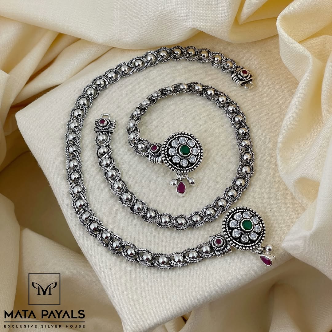Daily Wear Pure Silver With Oxidized Anklets From 'Silver Store Matapayals'